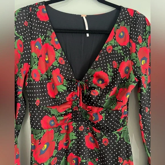 Free People Morning Light Black Print Long Sleeve Mini Dress - Picture 6 of 11